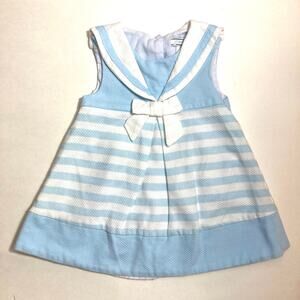 Jillian’s Closet Blue White Striped Pique Sailor Collar Bow Formal Dress